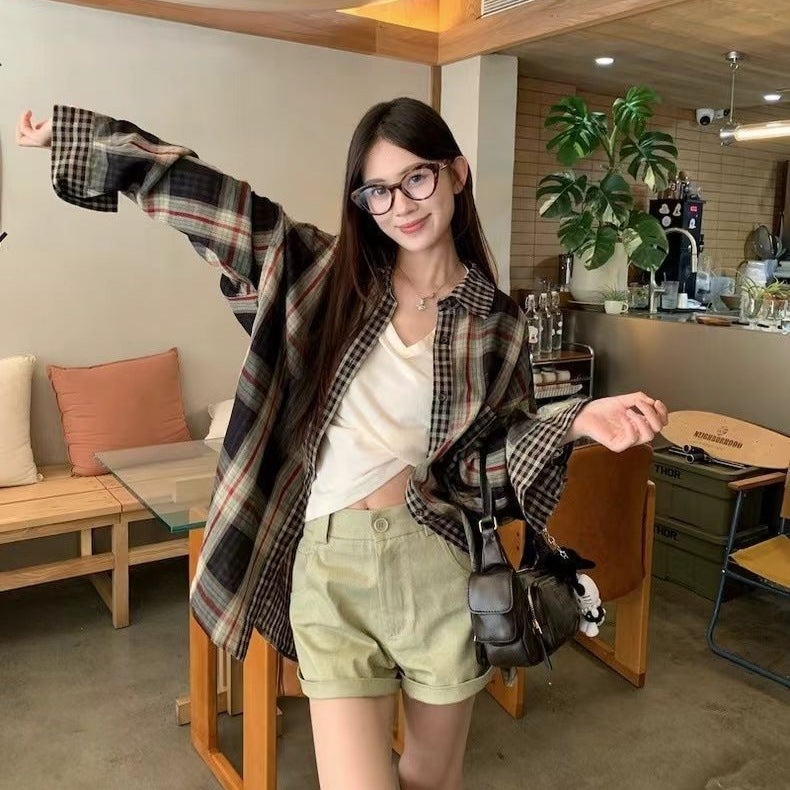 [Original Fabric, Original Craftsmanship] Vintage Long-Sleeved Plaid Shirt Jacket For Women, 2025 Model, Maillard - Image 2